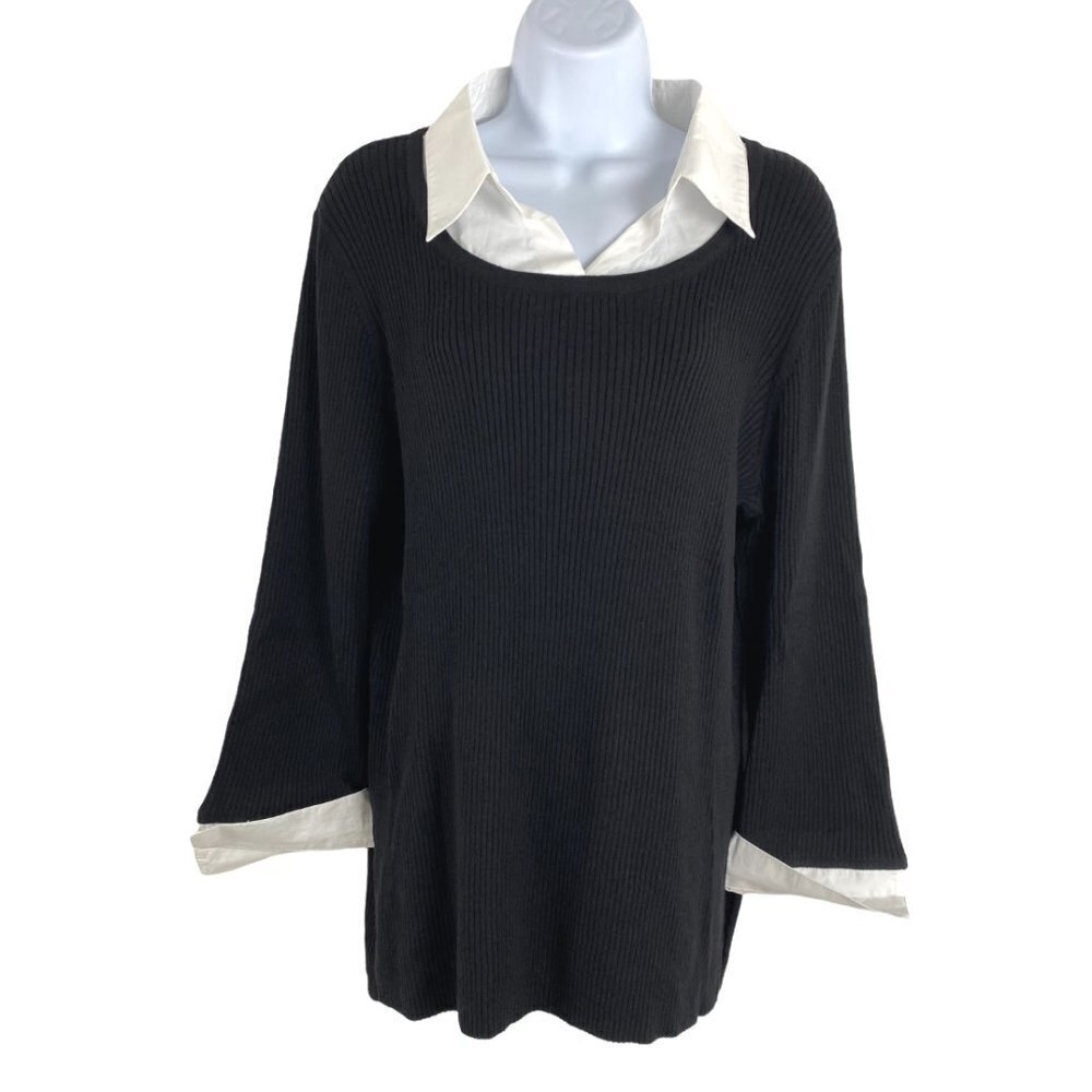 Chico's Brittany Pullover Sweater Top‎ Black Ribbed NWT Women's Size 2